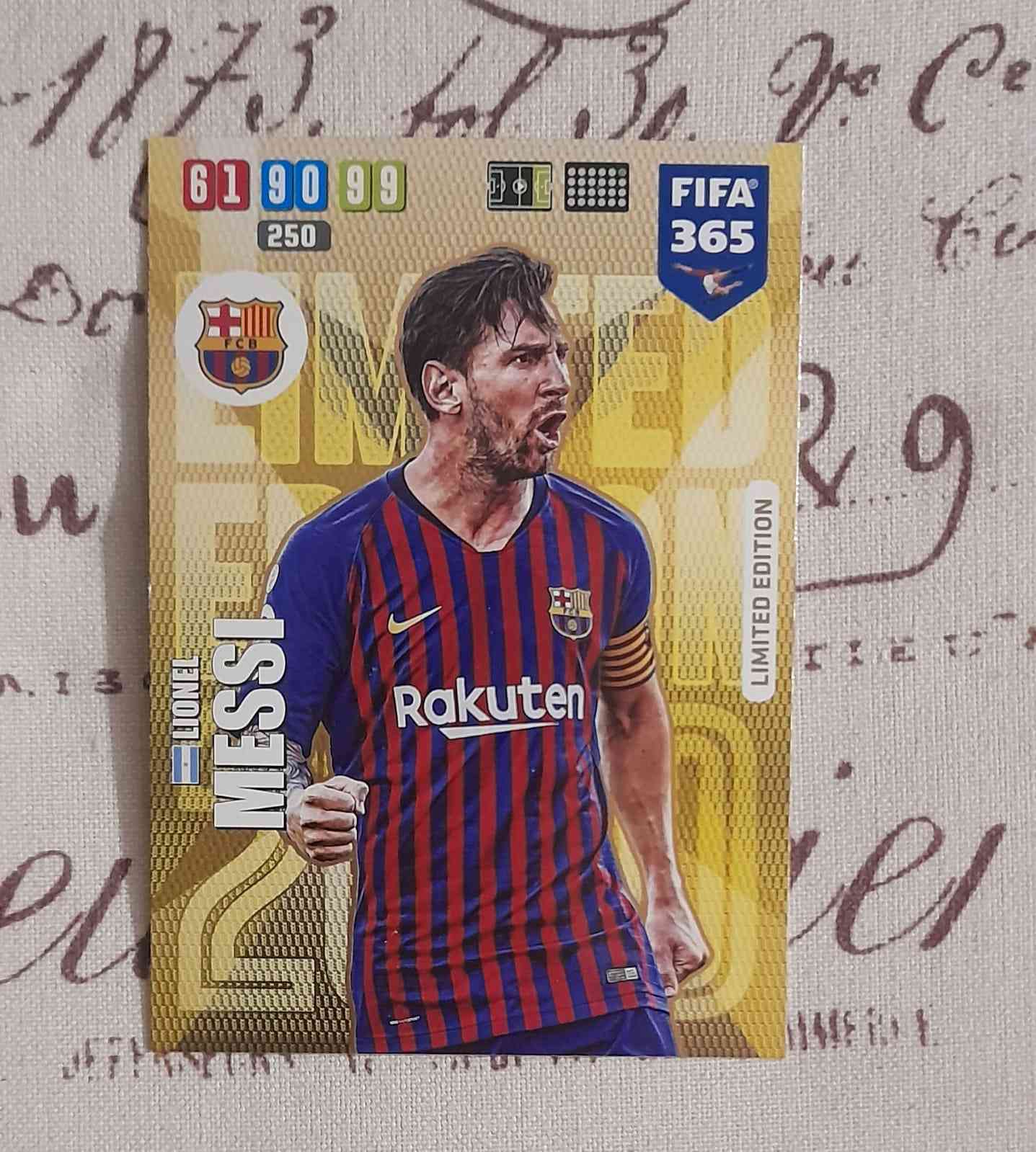 Carta Lionel Messi XXL Barcelona Fifa 365 año 2020 Panini