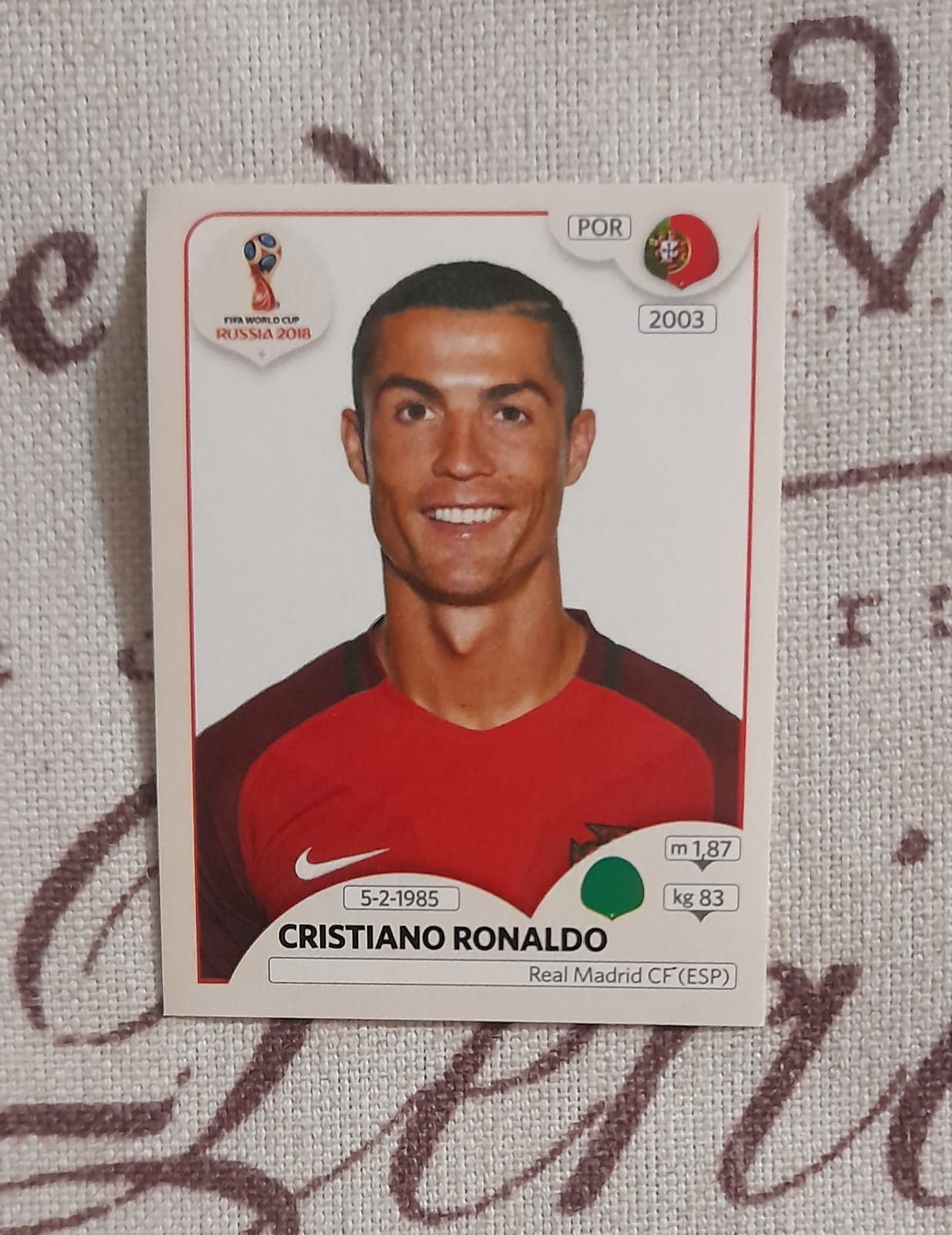 Lamina Cristiano Ronaldo Portugal Mundial Rusia 2018 Panini