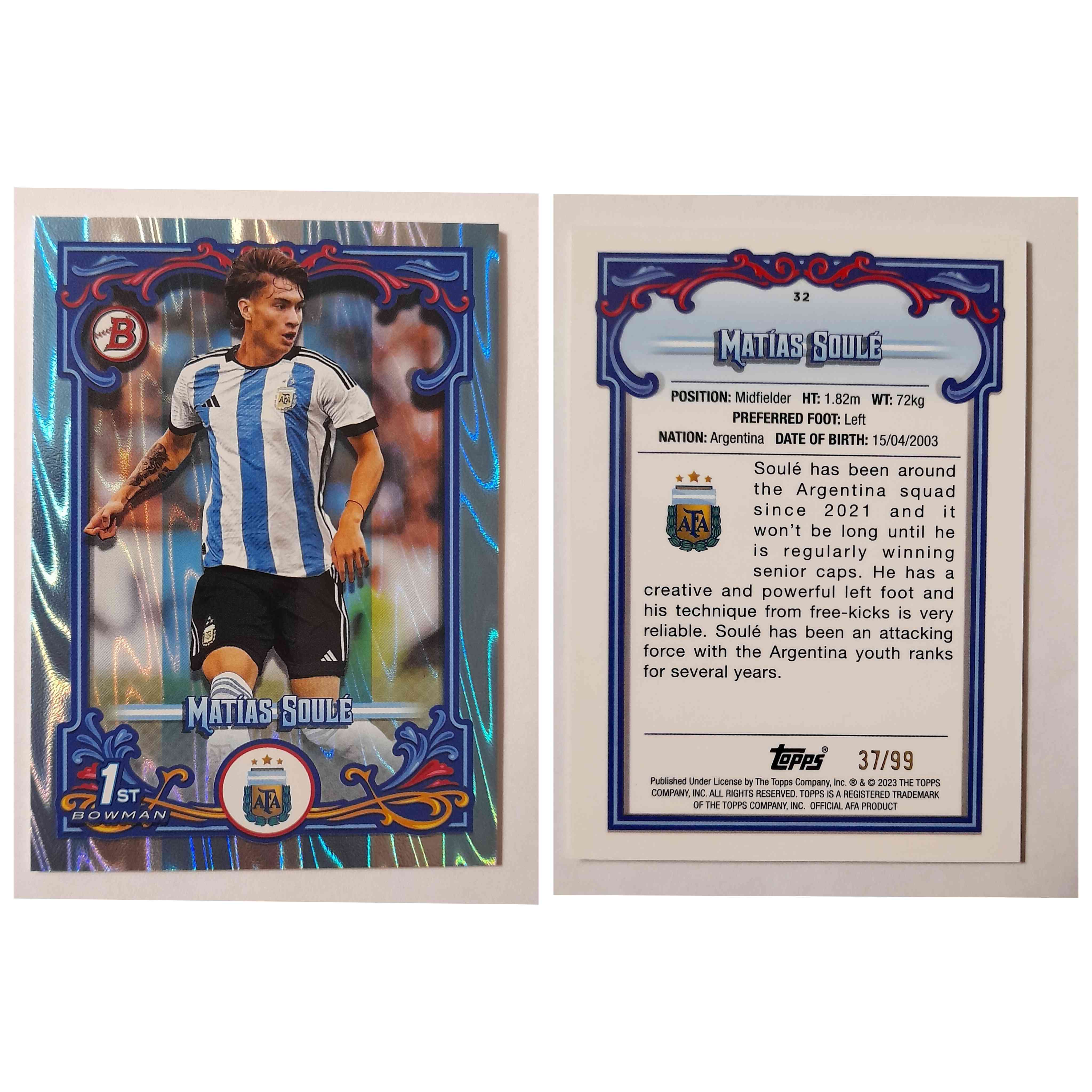 Carta Matias Soule Seleccion Argentina Topps 37/99